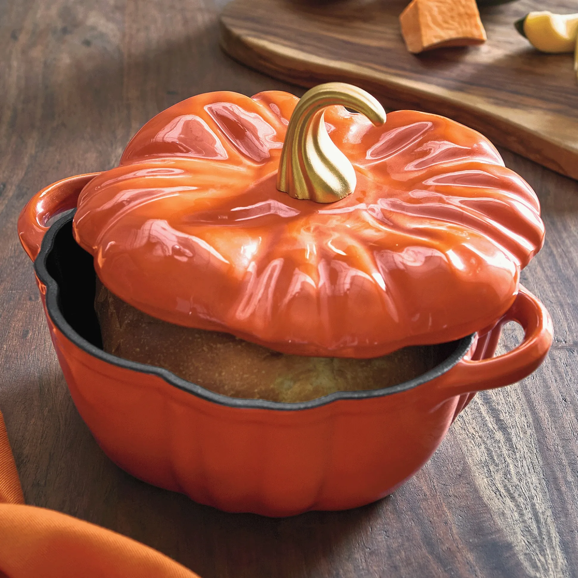 2-qt. Enameled Pumpkin Cast Iron Dutch Oven