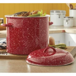 12-Quart Enameled Steel Stockpot & Lid with Speckled Finish
