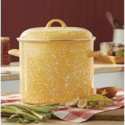 12-Quart Enameled Steel Stockpot & Lid with Speckled Finish