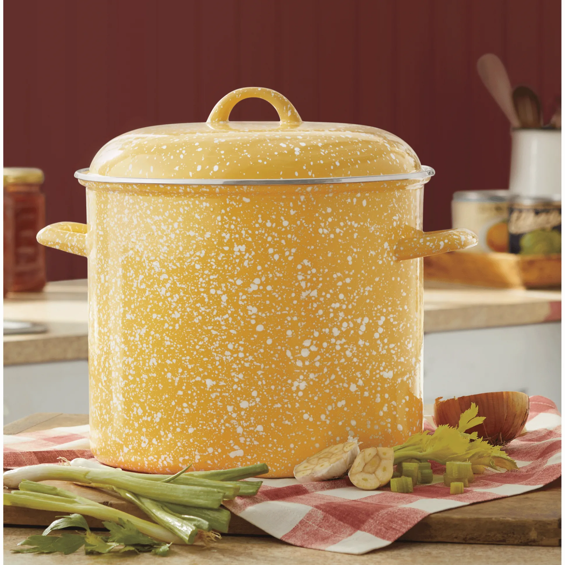 12-Quart Enameled Steel Stockpot & Lid with Speckled Finish