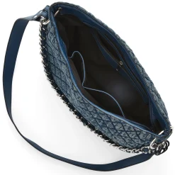 Quilted Denim Hobo Bag – Diamond-Stitch Shoulder Purse with Chain and Crossbody Strap for Women
