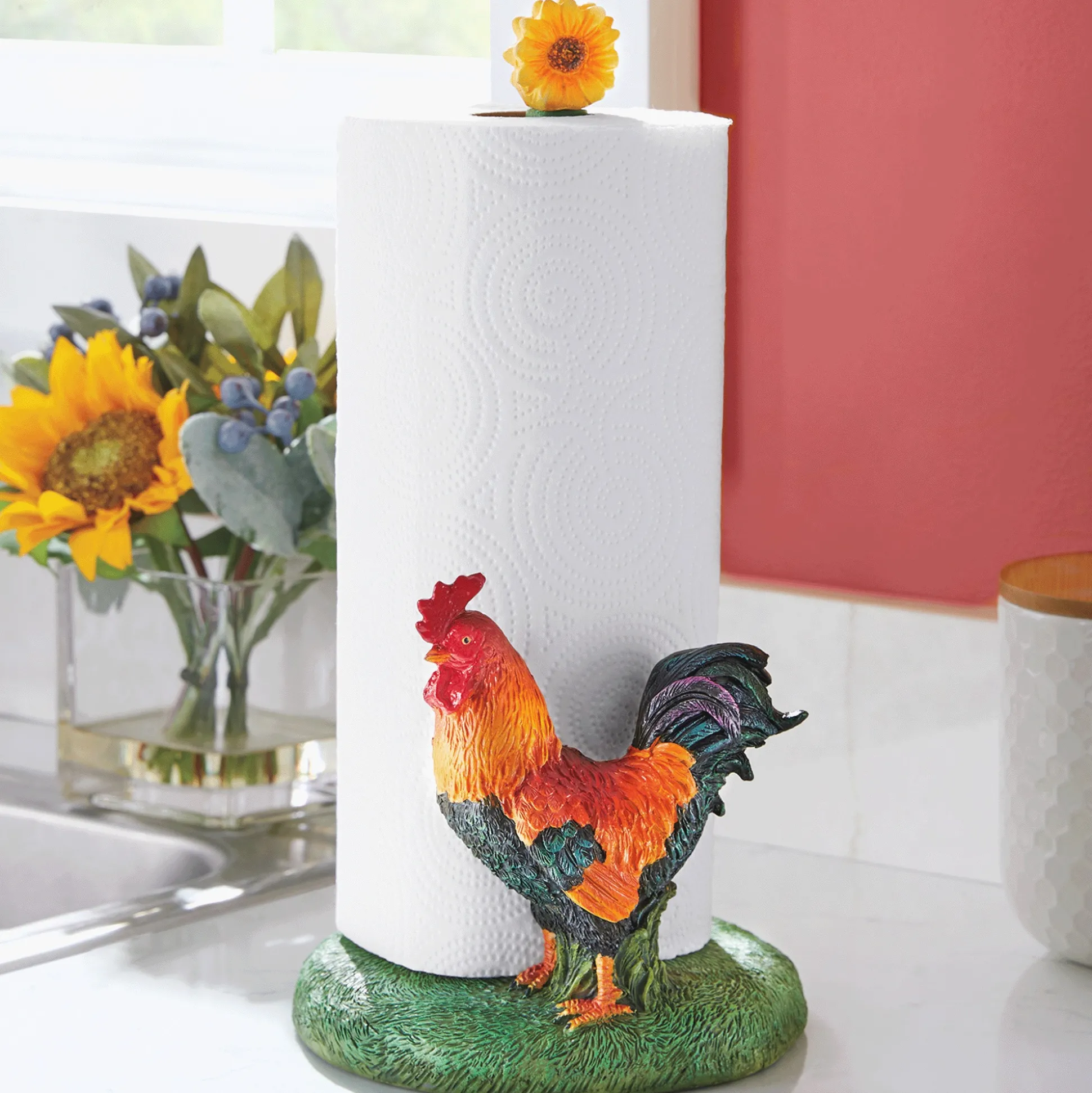 Red Rooster Paper Towel Holder