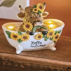 Resin Lit Autumn Highland Cow in Bath Tabletop Décor