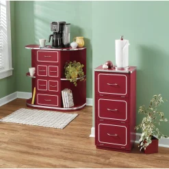 Retro Red Kitchen Cabinet with Chrome Accents