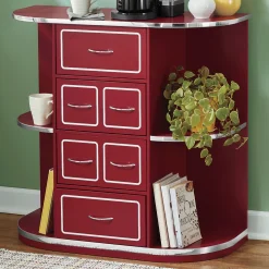Retro Red Kitchen Cabinet with Chrome Accents