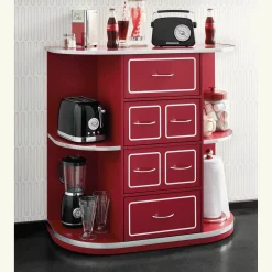 Retro Red Kitchen Cabinet with Chrome Accents