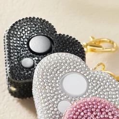 Rhinestone Heart Charm Alarm and LED Light with Easy Push-Button Operation
