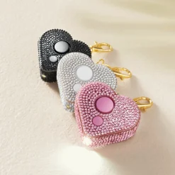 Rhinestone Heart Charm Alarm and LED Light with Easy Push-Button Operation