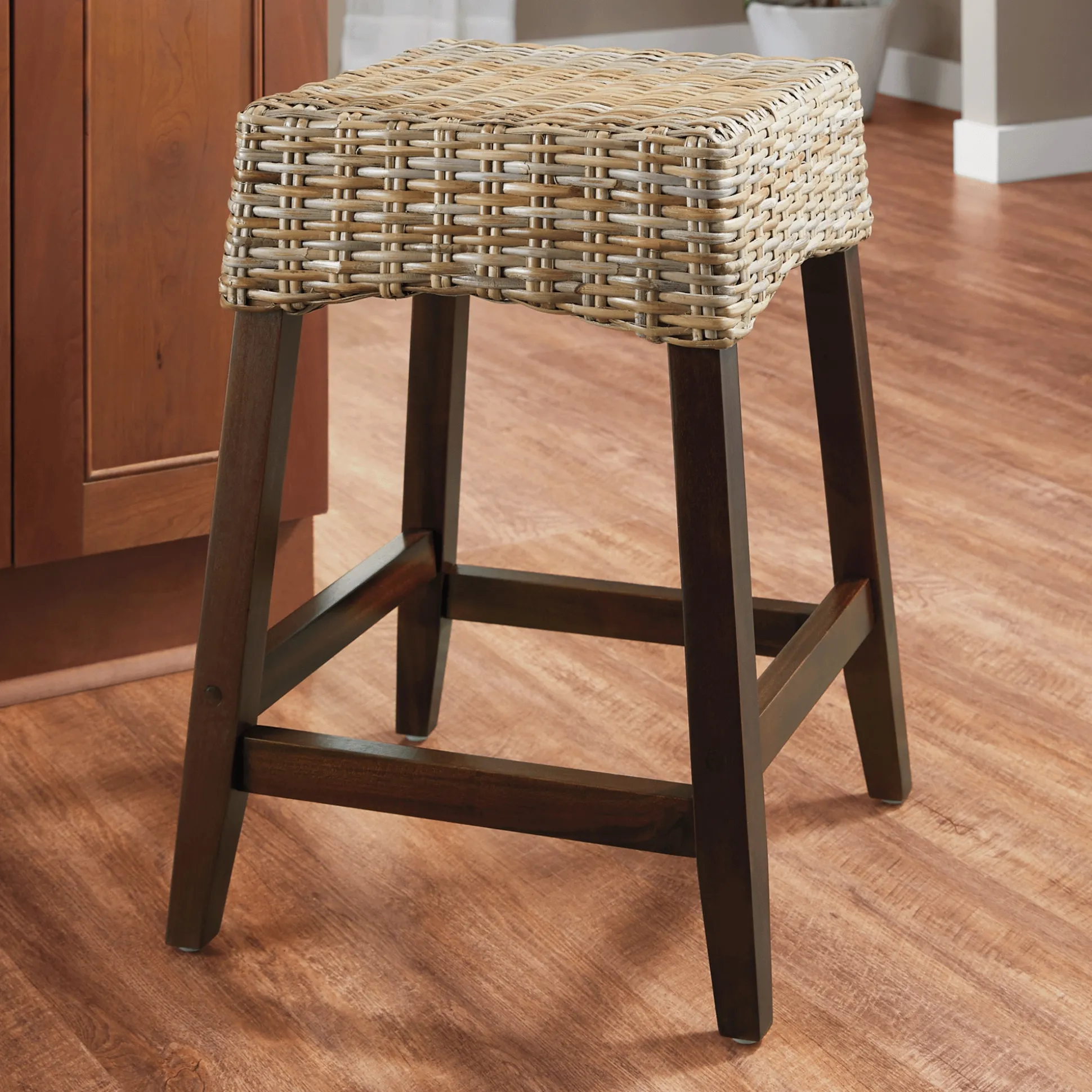 Roberta Wood & Rattan Stool