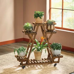 Rolling Pinewood Plant Stand