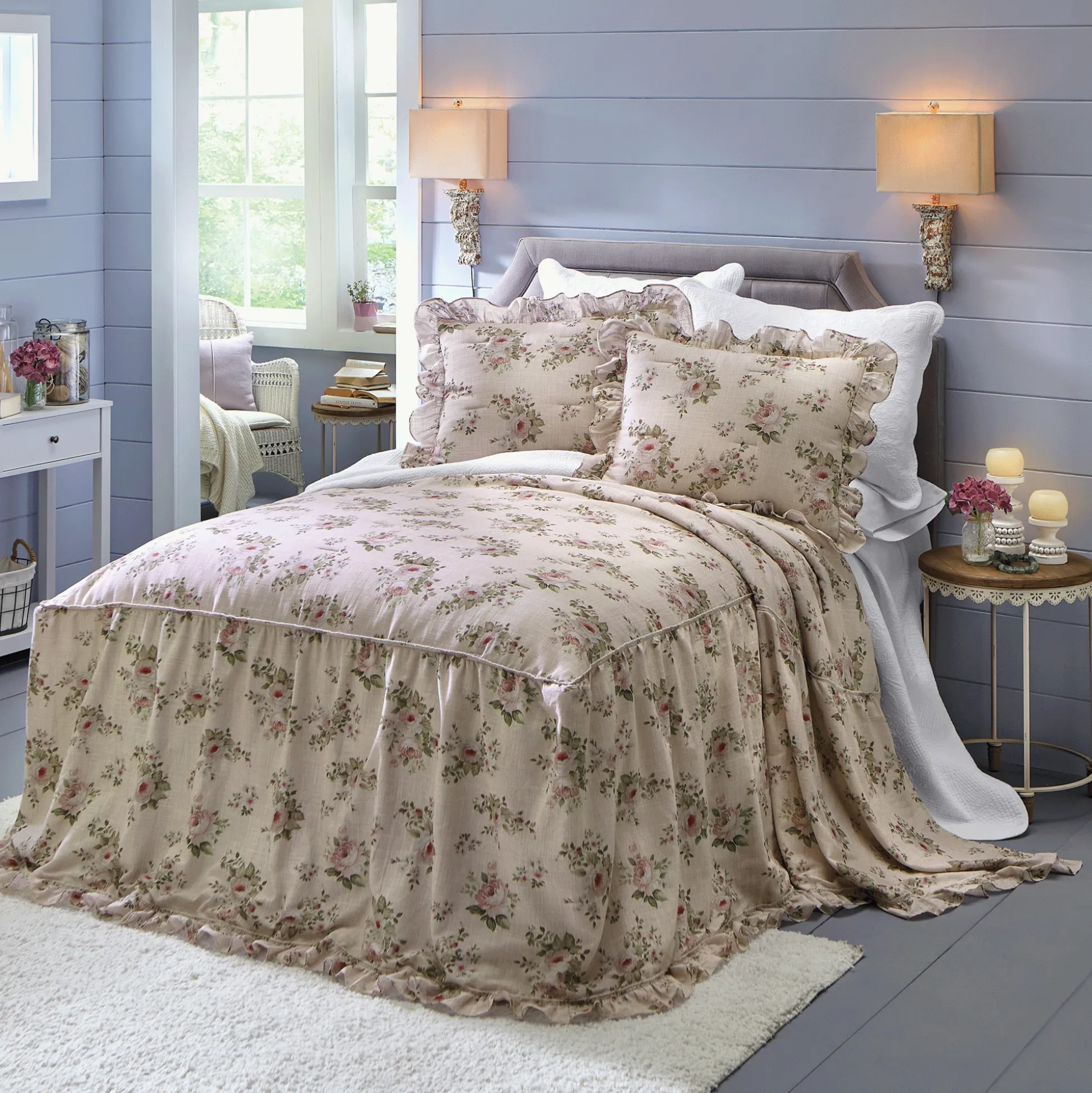 Rose 3-Piece Skirted Bedspread Set