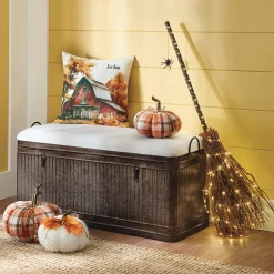 Rustic Galvanized Storage Bench with Upholstered Seat