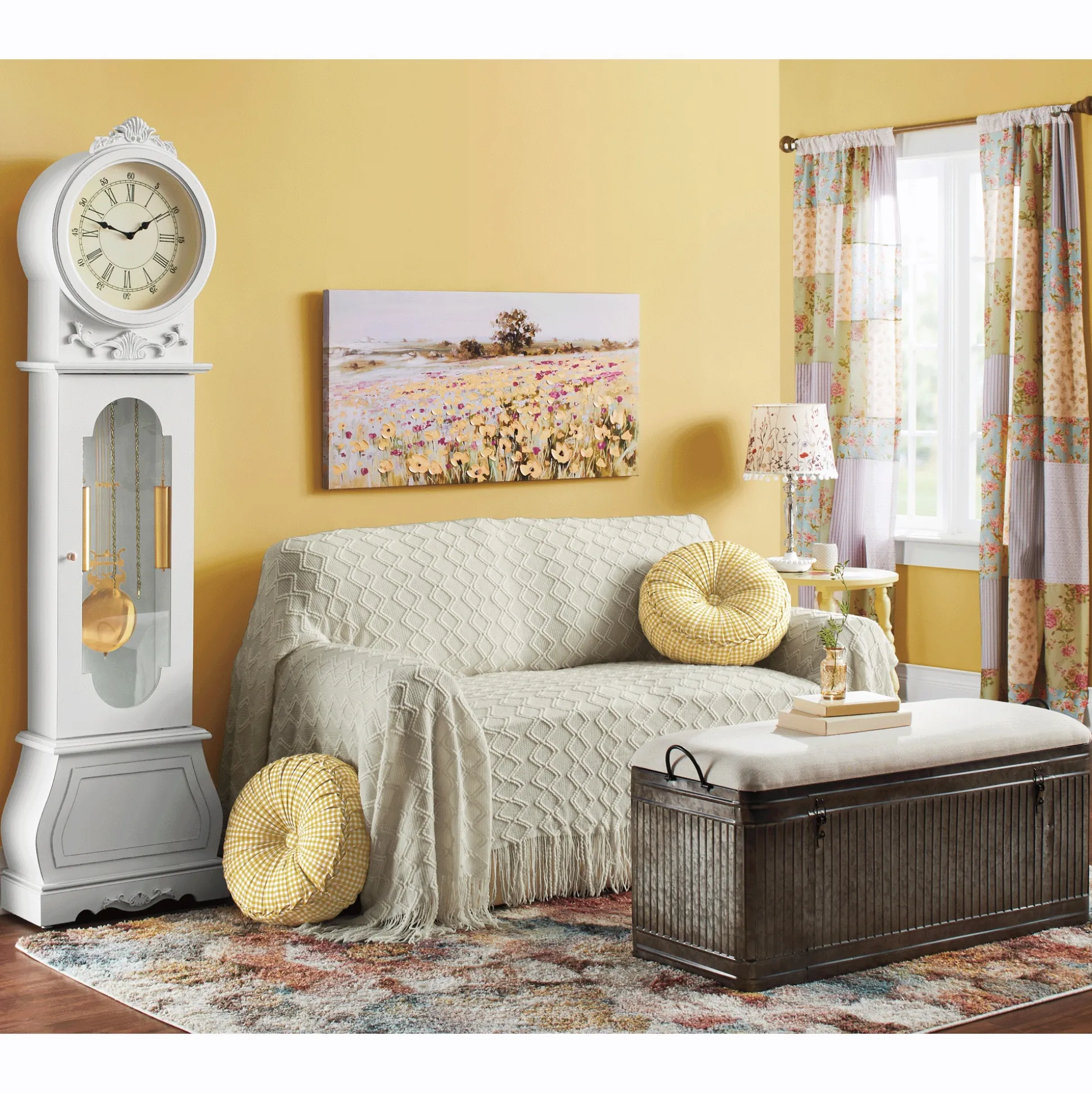 Rustic Galvanized Storage Bench with Upholstered Seat