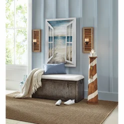 Rustic Galvanized Storage Bench with Upholstered Seat