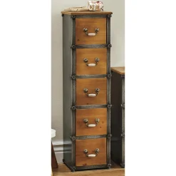 Rustic Vertical Storage Cabinet with Drawers and Iron Frame