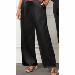 Satin Wide-Leg Women's Flowy Pants with Stretch
