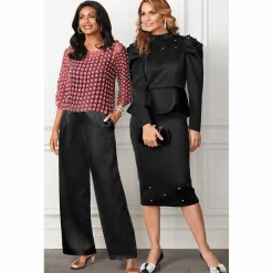 Satin Wide-Leg Women's Flowy Pants with Stretch