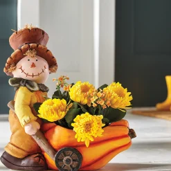 Scarecrow With Gourd Wheelbarrow Figurine