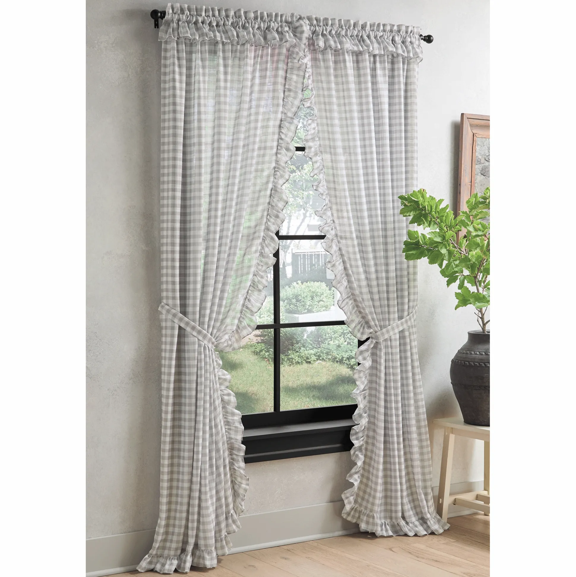 Semi-Sheer Gingham Panel Pair