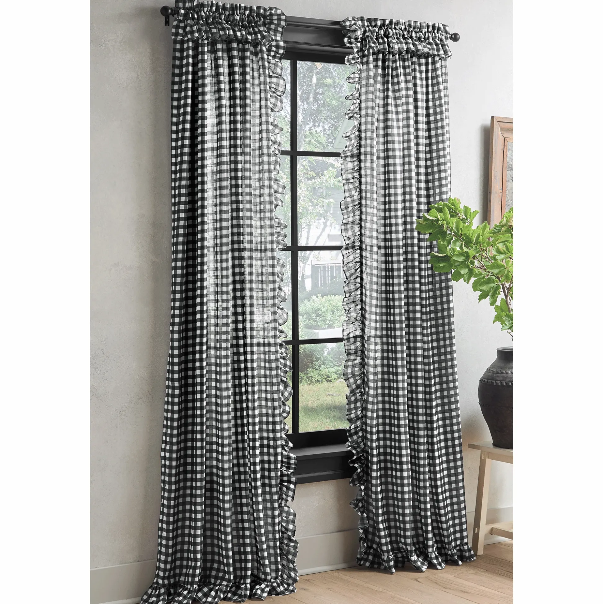 Semi-Sheer Gingham Panel Pair