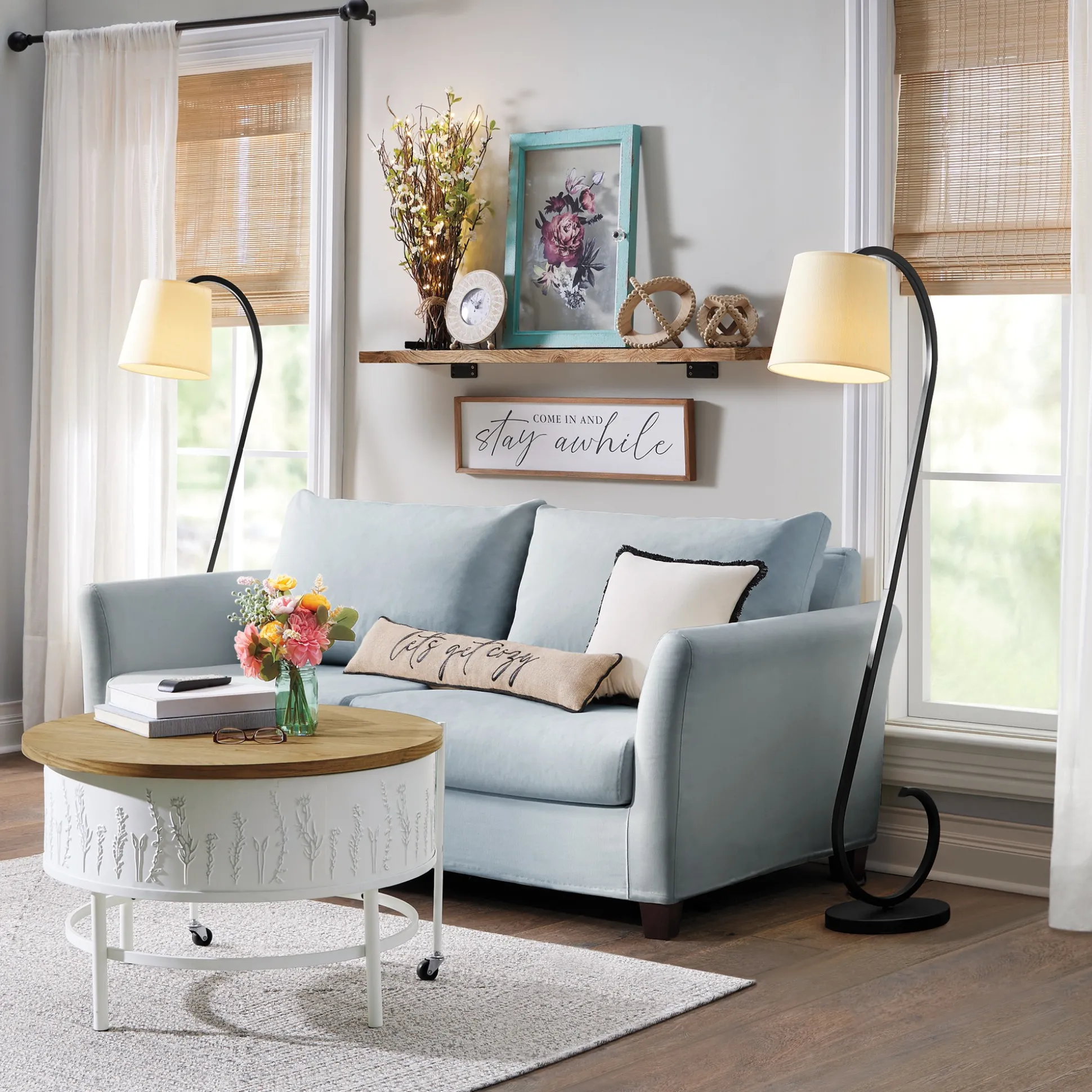 Serendipity Curved Metal Floor Lamp with Fabric Shade