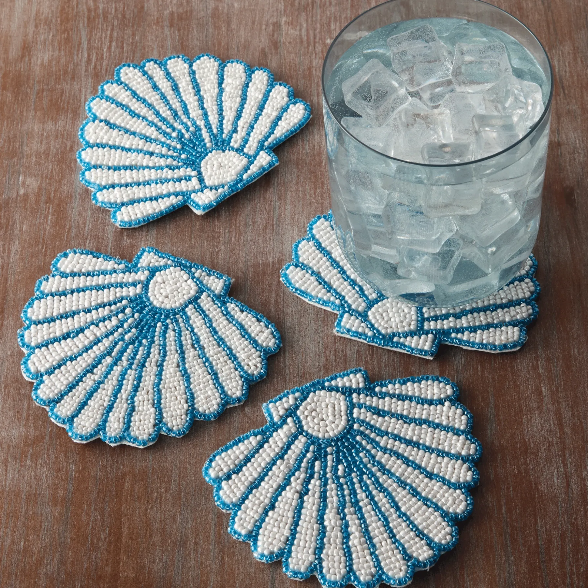 Set of 4 Beaded Shell Coasters