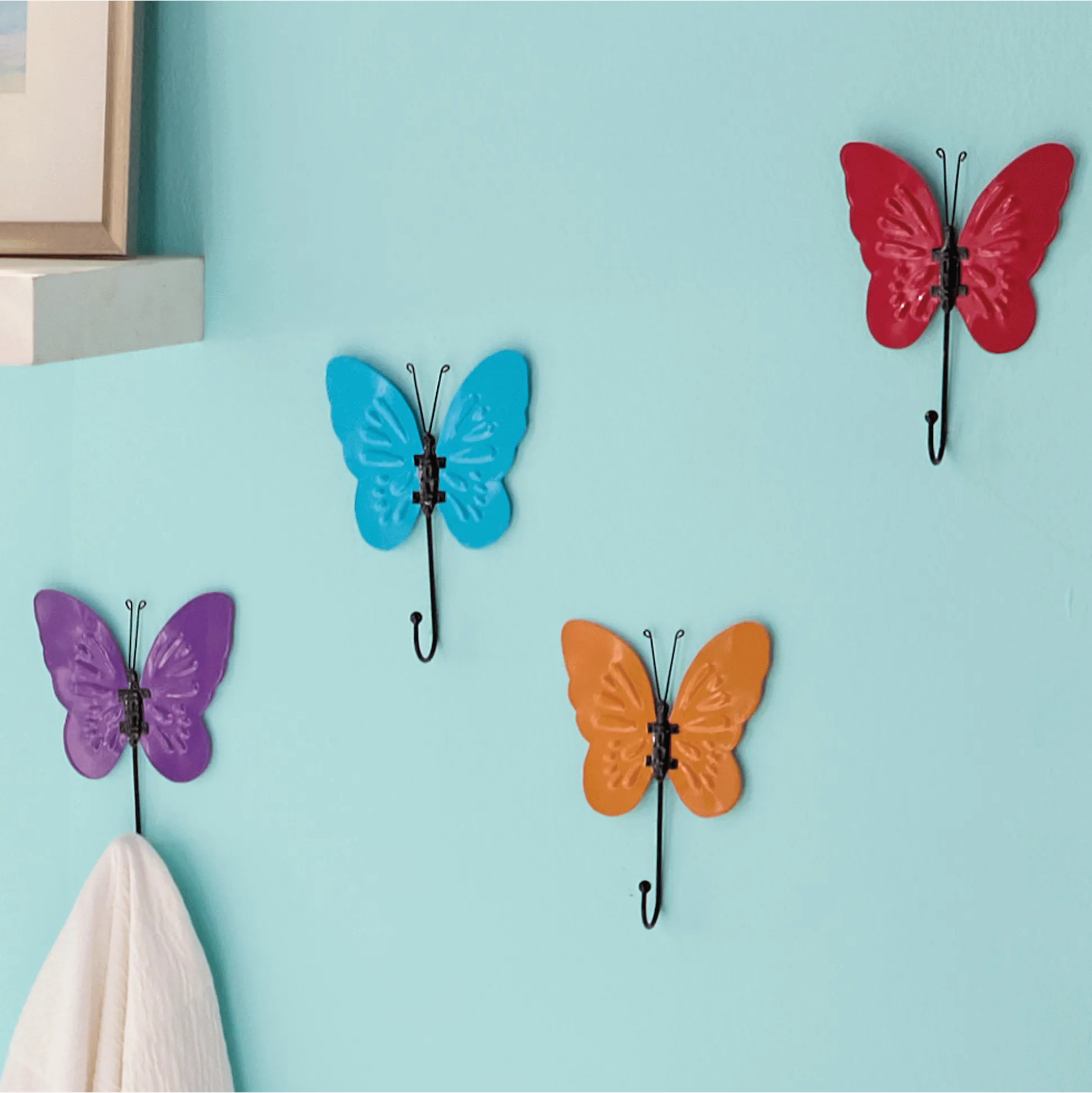 Set of 4 Bright Butterfly Wall Hooks