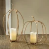 Set of 2 Candlelit Goldtone Pumpkins