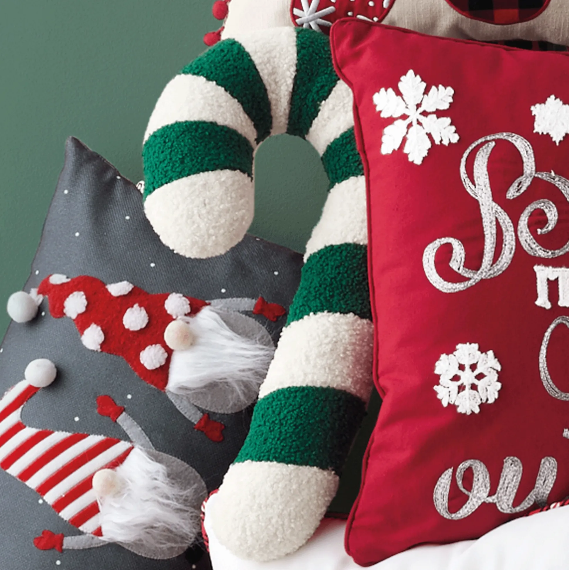 Set of 2 Candy Cane Accent Pillows