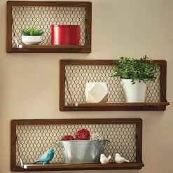 Set of 3 Chicken Wire Wall Shelves