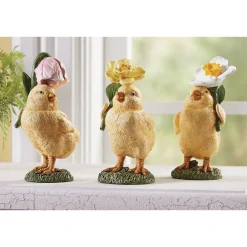 Set of 3 Chicks with Spring Flowers