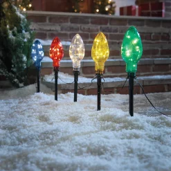 Set of 5 Christmas Light Bulb Stakes