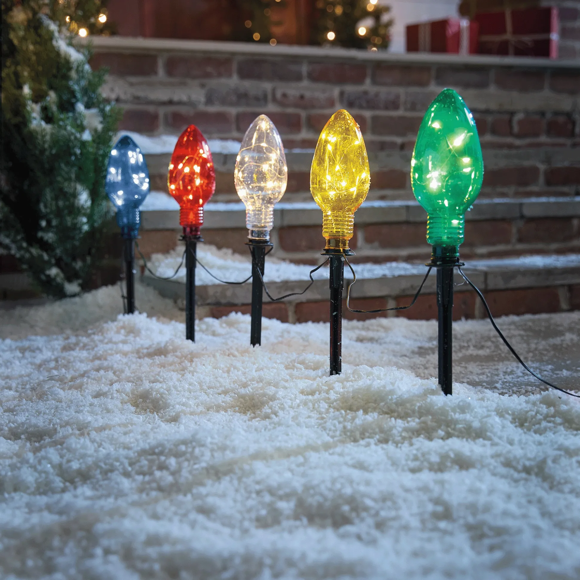 Set of 5 Christmas Light Bulb Stakes