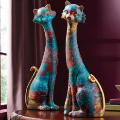 Set of 2 Colorful Cat Statues
