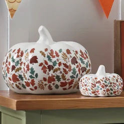 Set of 2 Colorful Leaf Ceramic Pumpkin