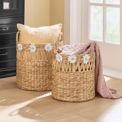 Set of 2 Daisy Woven Baskets