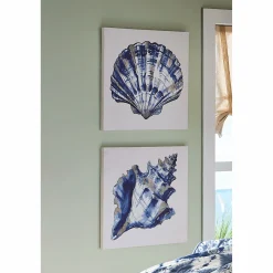 Set of 2 Dark Blue Shell Art