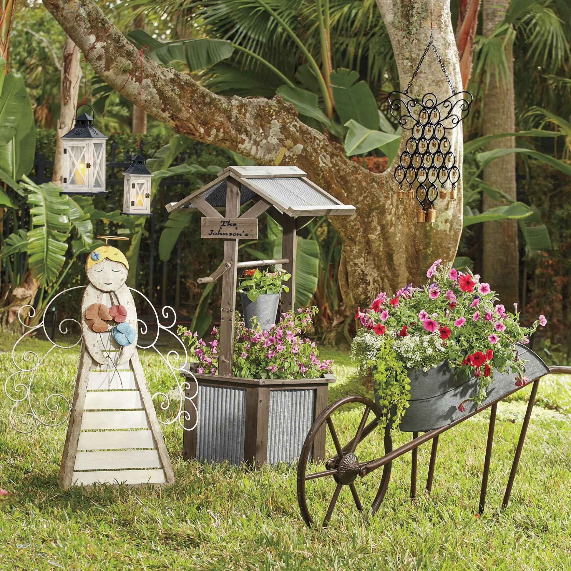 Set of 2 Distressed Wooden Lanterns