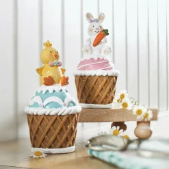 Set of 2 Easter Cupcake Figurines
