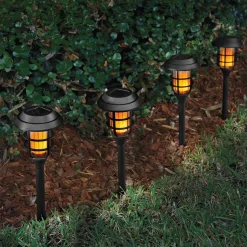 Set of 4 Faux-Flame Solar Stakes
