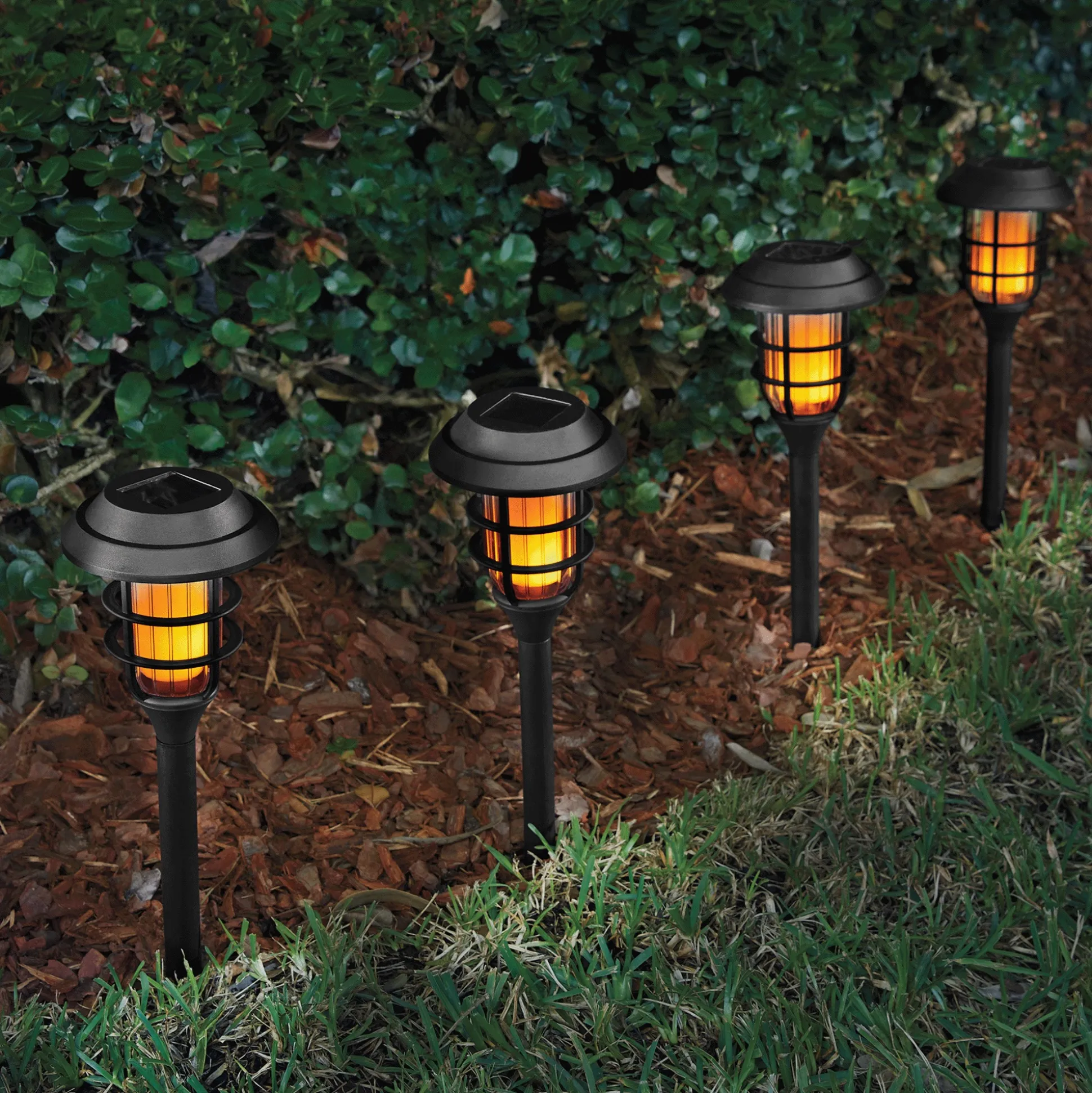 Set of 4 Faux-Flame Solar Stakes