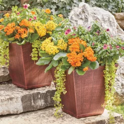 Set of 2 Faux-Wood Planters