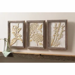Set of 3 Floral Embossed Wall Art