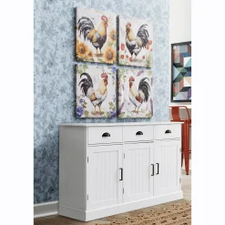 Set of 4 Floral Rooster Wall Art