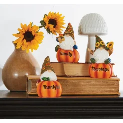 Set Of 3 Gnomes On Lit Pumpkins