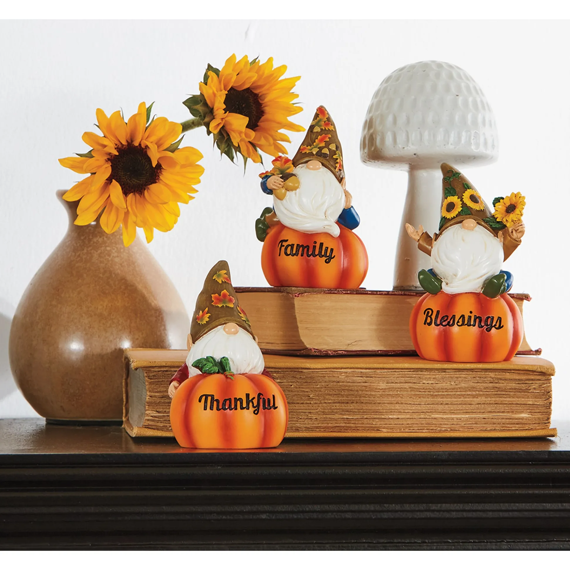 Set Of 3 Gnomes On Lit Pumpkins