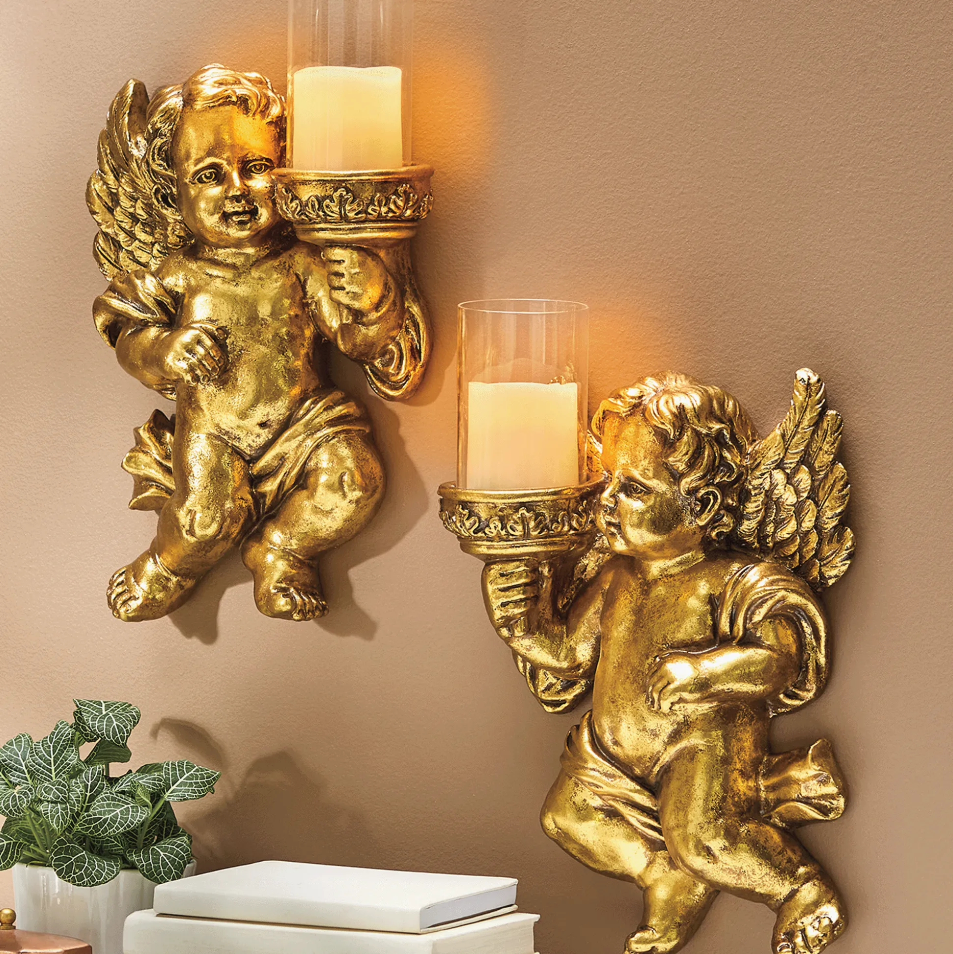Set of 2 Golden Cherub Sconces