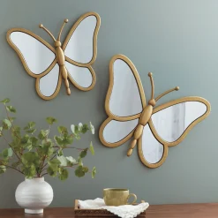 Set of 2 Golden-Framed Butterfly Mirrors