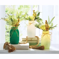 Set of 3 Green Jars with Floral