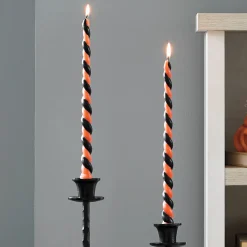 Set of 2 Halloween Black and Orange Swirl Taper Candles